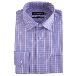 Men's Blue and Pink Grid Check Formal Shirt | Double TWO