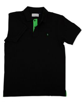 Black and Lime Contrast Polo Shirt