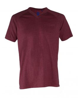 Burgundy Ribbed V Neck T-Shirt Front