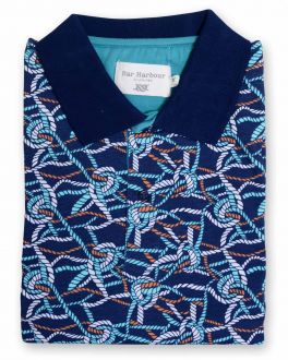 Navy Rope Printed Cotton Polo Shirt