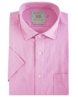 Pink Linen Blend Short Sleeve Casual Shirt 