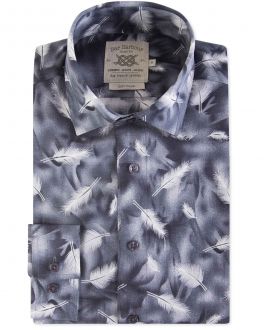 Grey Feather Print Soft Touch Casual Shirt