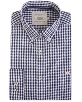 Navy and White Abstract Check Casual Shirt