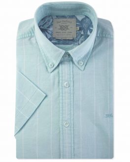 Mint Wide Stripe Short Sleeve Casual Shirt Front