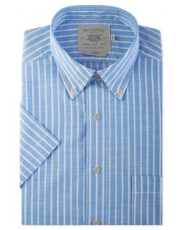 Pale Blue Stripe Short Sleeve Casual Shirt Front
