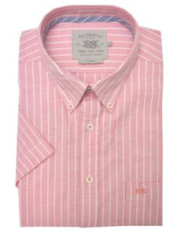 Peach and White Oxford Stripe Short Sleeve Casual Shirt