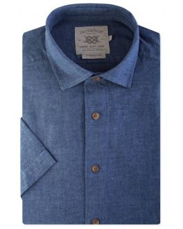 Denim Blue Linen Blend Short Sleeve Casual Shirt Front