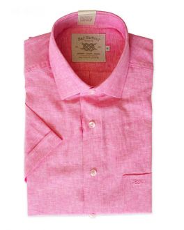 Raspberry Linen Blend Short Sleeve Casual Shirt