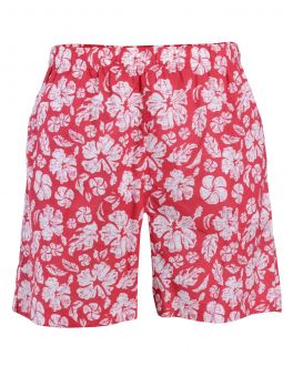 Red Hawaiian Print Swim Shorts