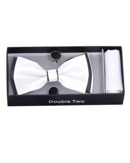 White and Black Bow Tie, Handkerchief and Cufflink Gift Set