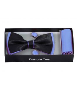 Blue and Black Bow Tie, Handkerchief and Cufflink Gift Set