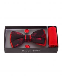 Red Floral Bow Tie, Handkerchief & Cufflink Gift Set