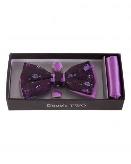 Double TWO Patterned Bow Tie, Handkerchief and Cufflink Gift Set
