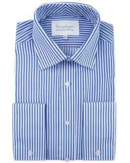 Blue Stripe Double Cuff Luxury Pure Cotton Non-Iron Shirt