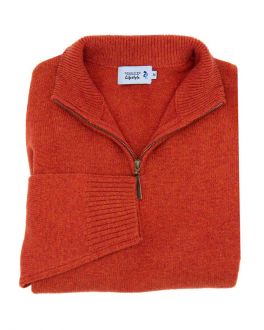 Maple Red Long Sleeve Quarter Zip-Neck Wool Jumper