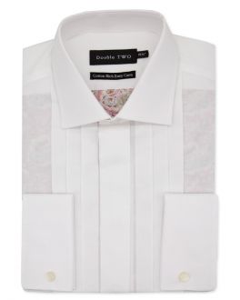 White Persian Print Stitch Pleated Dress Shirt