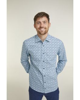 Tailored Fit Pale Blue Paisley Print Long Sleeve Casual Shirt
