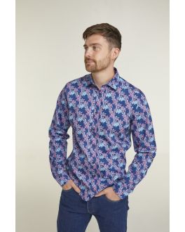Tailored Fit Navy Floral Print Long Sleeve Casual Shirt