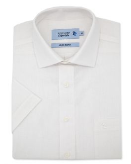 White Linen Blend Short Sleeve Casual Shirt