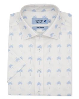 Blue Palm Tree Printed Short Sleeve Casual Shirt