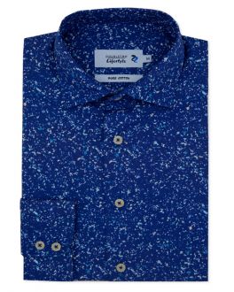 Navy Speckled Print Long Sleeve Casual Shirt