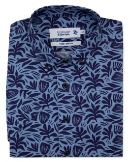 Blue Floral Print Short Sleeve Casual Shirt