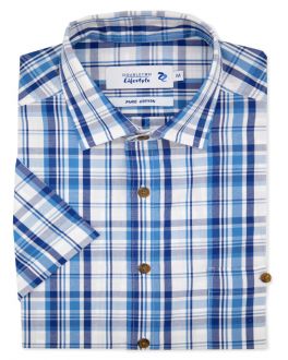 Blue Multi-Pattern Short Sleeve Casual Shirt