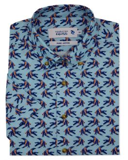 Blue Tropical Fish Print Short Sleeve Casual Shirt