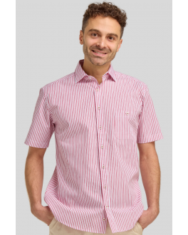 Red Double Striped Short Sleeve Casual Shirt