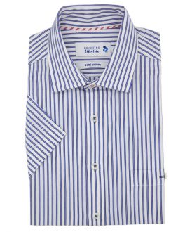 Blue Double Striped Short Sleeve Casual Shirt