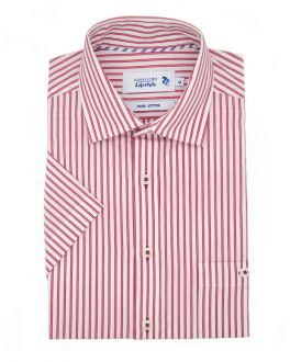 Red Double Striped Short Sleeve Casual Shirt