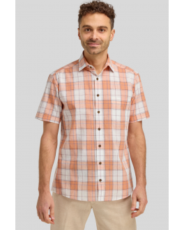 Orange & White Check Short Sleeve Casual Shirt