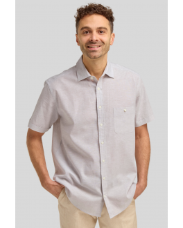 Stone Linen Blend Short Sleeve Shirt