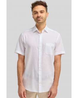 White Linen Blend Short Sleeve Shirt