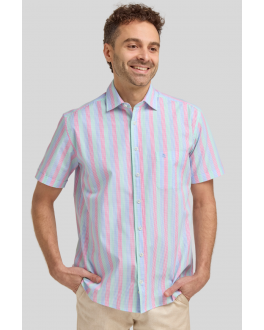 Multi Stripe Short Sleeve Cotton Shirt