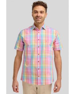 Rainbow Madras Check Cotton Short Sleeve Shirt