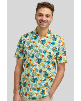 Tropical Print Open Neck Collar Casual Shirt