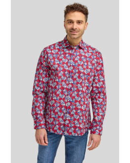 Red Skull Print Cotton Casual Shirt