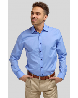 Tailored Fit Fresh Blue Cotton Rich Shirt with Fish Print Contrast