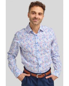 double two tailored fit white and blue floral print shirt