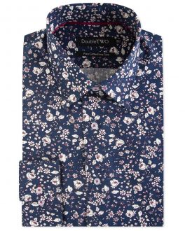 Men's Navy Floral Print Formal Shirt Front