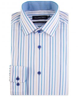 Beige, Blue and Navy Stripe 100% Cotton Formal Shirt