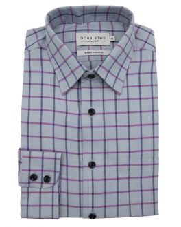 Blue and Lilac Tattersall Large Check Long Sleeve Shirt