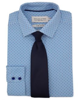 Sky Blue Diamond Print Long Sleeve Formal Shirt