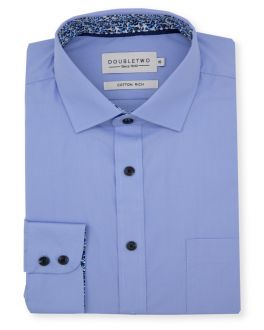 Fresh Blue Plain Weave Long Sleeve Formal Shirt