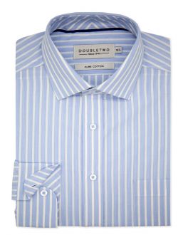 Blue & White Striped Long Sleeve Formal Shirt