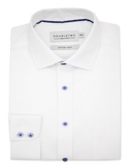 White Herringbone Weave Long Sleeve Formal Shirt
