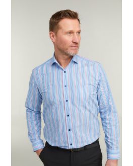 Blue & Raspberry Multi-Stripe Long Sleeve Formal Shirt