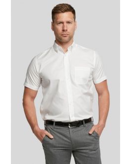 White Short Sleeve Non-Iron Button Down Oxford Cotton Rich Shirt