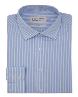 Tailored Fit Light Blue Striped Long Sleeve Formal Shirt